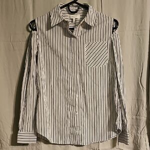 Milly Navy and White Striped Button Down Shirt